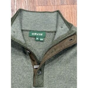 Orvis Merino Wool Quarter Zip Cardigan Sweater Mens M Button Flap